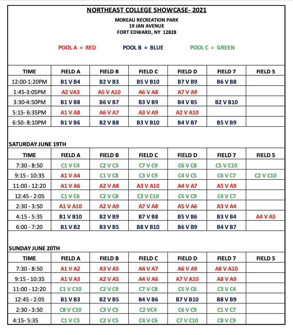 Schedule – Northeast Softball Showcase